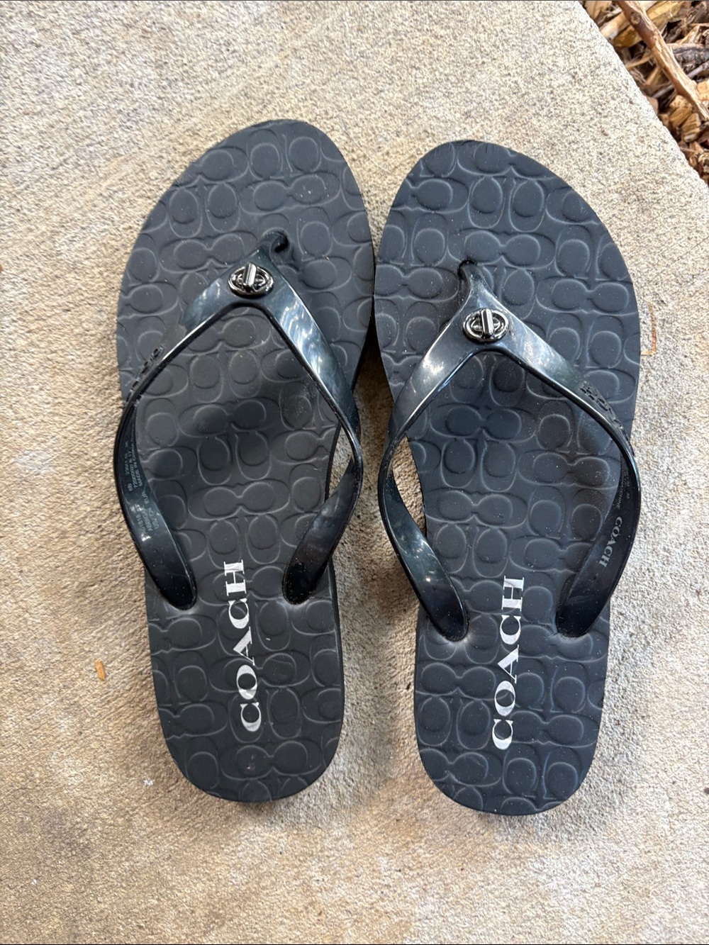 Coach Black Logo Embossed Flip Flop Sandals